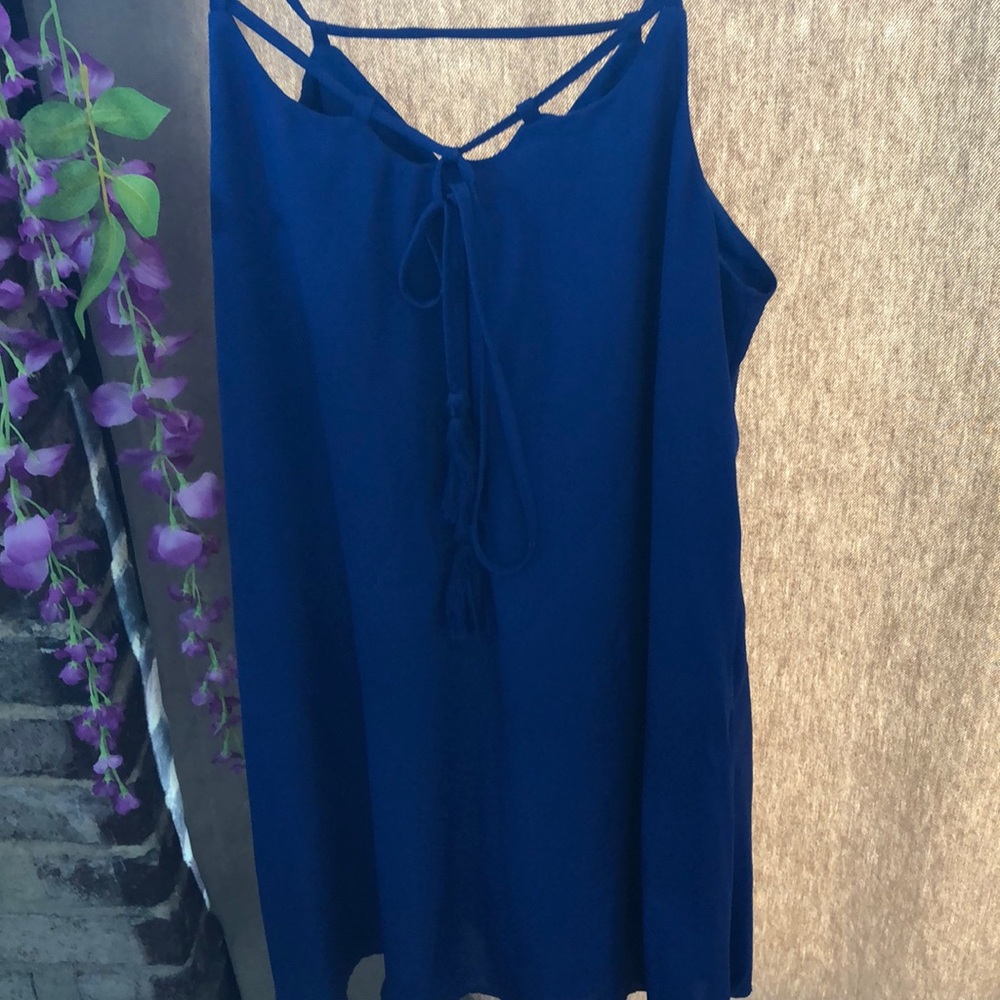 Royal blue dress with tassel tie neck detail!